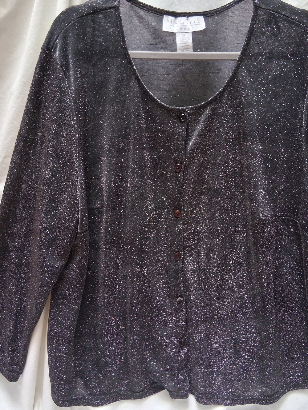 Maggie Mcnaughton Metallic Black Metallic Button-Front Sparkle Top